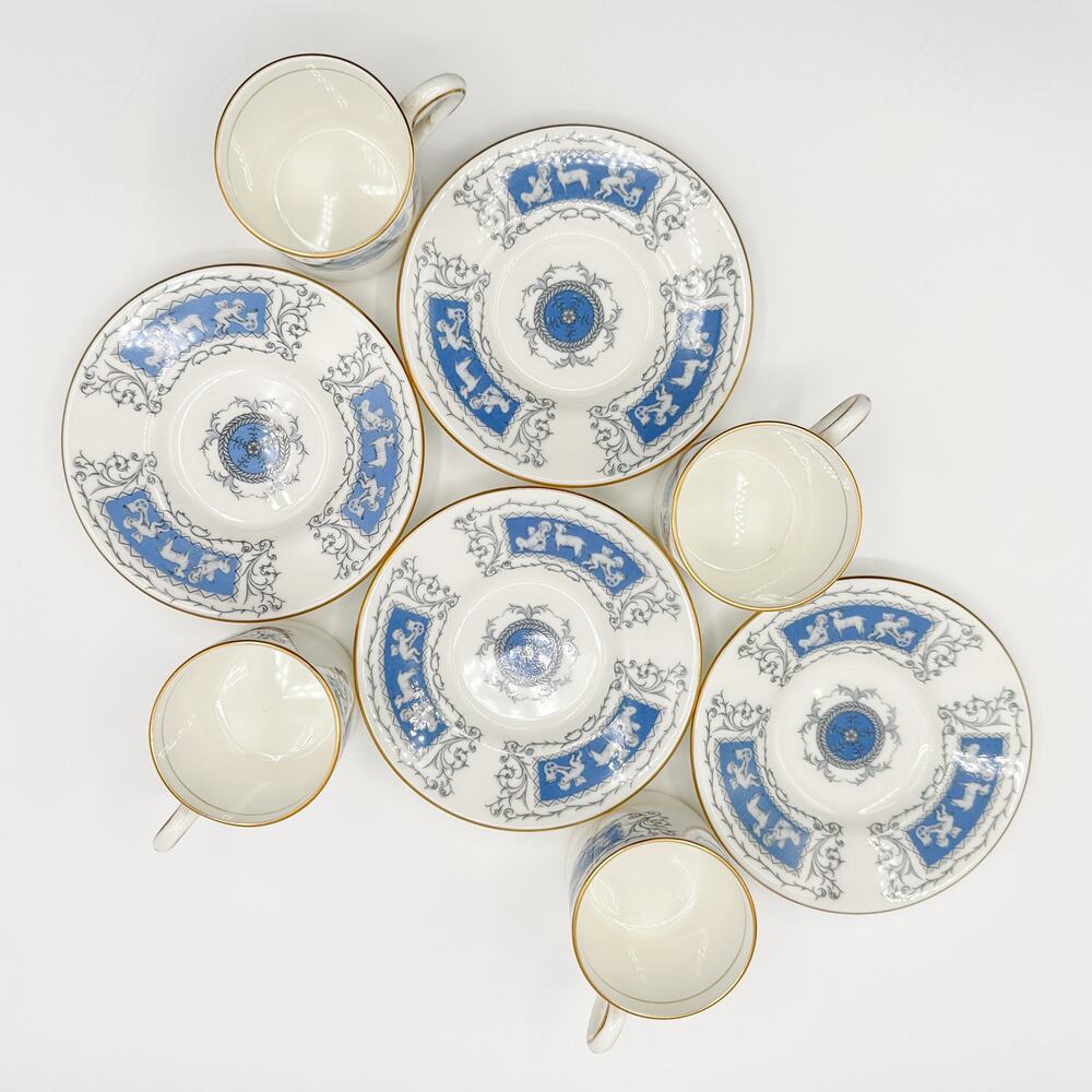 Coalport Revelry Demitasse Coffee Cups Saucers Set of 4 Cupid Scrolls Grey Blue - Picture 6 of 13